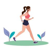 vrouw loopt op gras, vrouw in sportkleding joggen, vrouwelijke atleet op witte achtergrond vector