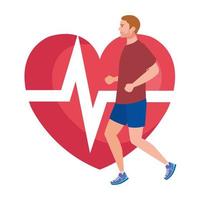 man loopt met hart-puls op achtergrond, mannelijke atleet met cardiologie hart vector