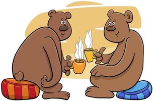 twee beren drinken thee cartoon afbeelding vector