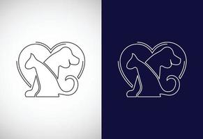 lijn kunst huisdier zorg logo ontwerp sjabloon. dier logo ontwerp vector icoon illustratie