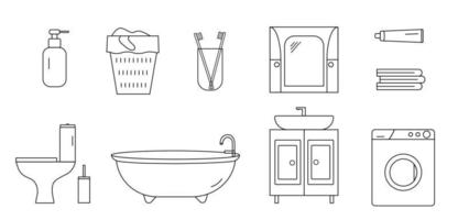 een gemakkelijk badkamer reeks van pictogrammen in lijn stijl. vector clip art geïsoleerd Aan een wit achtergrond