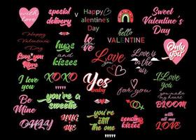 gelukkig Valentijnsdag dag kaart. reeks van kalligrafische citaten. gelukkig typografisch achtergrond. Valentijn hand- belettering tekst geïsoleerd Aan donker achtergrond. vector