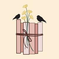 boeken, bloemen en vogelstand illustratie vector