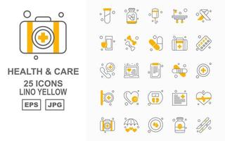 25 premium gezondheid en zorg lino geel icon pack vector