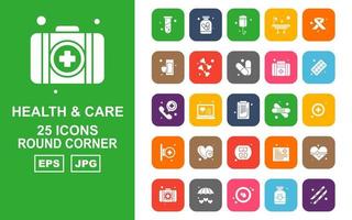 25 premium gezondheid en zorg ronde hoek icon pack vector