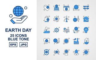 25 premium aarde dag blauwe toon icon pack vector