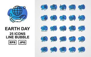 25 premium aarde dag lijn bubble icon pack vector