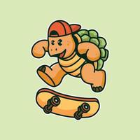 tekenfilm schildpad spelen skateboard vector icoon illustratie