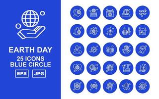 25 premium aarde dag blauwe cirkel icon pack vector