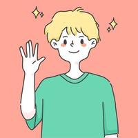 jongen zwaaiende hand groet schattige mensen illustratie vector