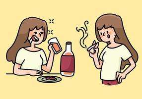 roken en drinken vrouw gewoonten cartoon afbeelding vector