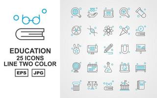 25 premium onderwijslijn twee kleuren icon pack vector