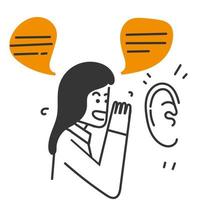 hand- getrokken tekening persoon maken gesprek naar groot oren vector