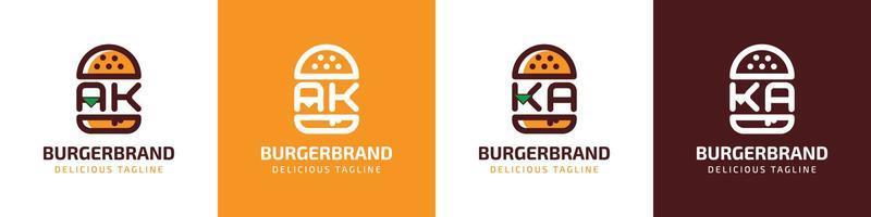 brief ak en ka hamburger logo, geschikt voor ieder bedrijf verwant naar hamburger met ak of ka initialen. vector