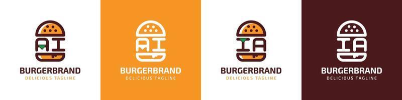 brief ai en IA hamburger logo, geschikt voor ieder bedrijf verwant naar hamburger met ai of IA initialen. vector