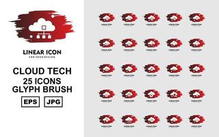 25 premium cloud tech glyph brush icon pack vector