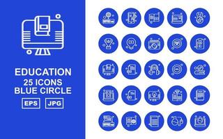 25 premium onderwijs blauwe cirkel icon pack vector