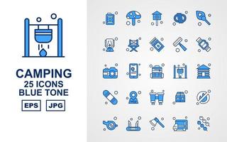 25 premium camping blauwe toon icon pack vector