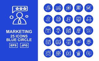 25 premium marketing blauwe cirkel icon pack vector