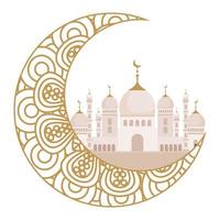 eid viering ornament op witte achtergrond, maan met moskee vector