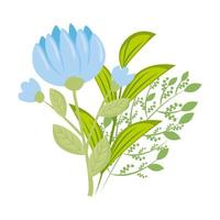 blauwe bloemen met bladeren vector ontwerp