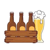 bieren in de houten doos met glas bier, op witte achtergrond vector