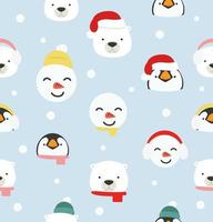 schattige cartoon arctische hoofden kerst patroon vector