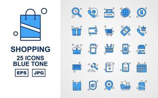 25 premium shopping blue tone icon pack vector