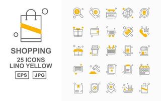 25 premium shopping lino geel icon pack vector