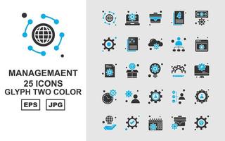 25 premium management glyph twee kleuren icon pack vector