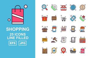 25 premium shopping line gevuld icon pack vector