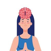 mediterende vrouw met hersenen pictogram, op witte achtergrond vector