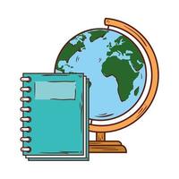 schoolsymbool, notitieboekje met schoolbenodigdheden van de wereld planeet aarde vector