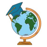 school symbool, hoed afstuderen met wereld planeet aarde school aanbod vector
