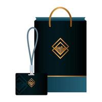 mockup id-badge en tas papier zwarte kleur, met gouden bord, huisstijl vector