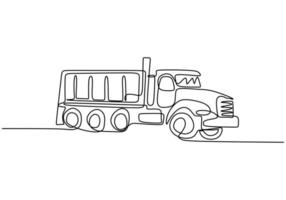 een enkele lijntekening van een grote mijnbouwkiepwagen om kolen en mijnbouwproducten te laden. vector