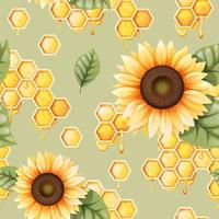 naadloos patroon met honingraten en zonnebloemen. zomer structuur voor behang, kleding stof, papier vector