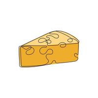 stuk van geel kaas met gaten in een lijn tekening stijl. zuivel, melk producten. hand- getrokken vector illustratie.