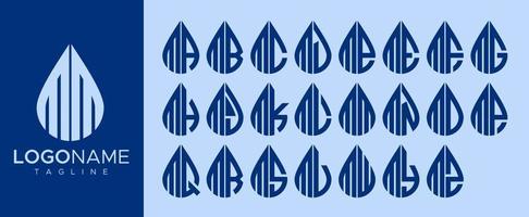 verzameling van water laten vallen m brief logo ontwerp. druppeltje m brief logo merk set. vector