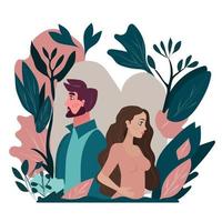 paar van Mens en vrouw wandelen in de park, staand in de park. vlak tekenfilm stijl illustratie vector