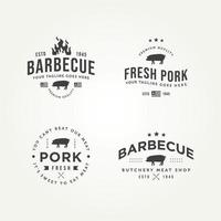 reeks van wijnoogst klassiek barbecue vers varkensvlees icoon logo sjabloon vector illustratie ontwerp. retro slagerij, vlees winkel, restaurant logo concept