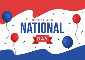 gelukkig Nederland nationaal dag illustratie met Nederland vlag voor web banier of landen bladzijde in vlak tekenfilm hand- getrokken Sjablonen vector