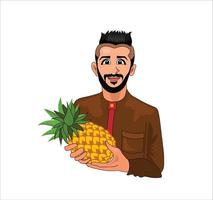 Arabisch Mens aanbieden verkoop ananas Aan straat vector illustratie