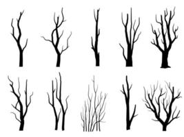 zwarte tak boom of naakte bomen silhouetten set. hand getrokken geïsoleerde illustraties. vector