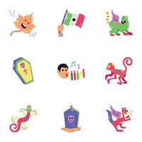 reeks van modieus Mexicaans evenement vlak stickers vector