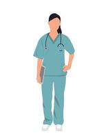 vrouw verpleegster illustratie, staand medisch professioneel chirurg gemakkelijk vlak vector