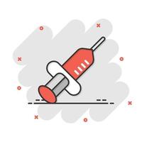 injectiespuit icoon in grappig stijl. injecteren naald- tekenfilm vector illustratie Aan wit geïsoleerd achtergrond. drug dosis plons effect bedrijf concept.