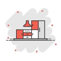 keuken meubilair icoon in grappig stijl. keuken tekenfilm vector illustratie Aan wit geïsoleerd achtergrond. Koken kamer plons effect bedrijf concept.