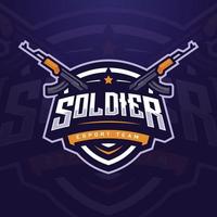 soldaat e-sport logo sjabloon met geweer voor spel team of gaming toernooi vector
