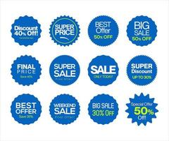 verzameling van blauw super uitverkoop en premie kwaliteit insigne stickers en tags vector